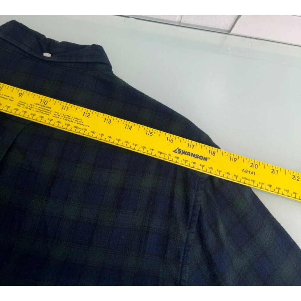 Gustin Men Flannel Shirt Large L Brushed Cotton Plaid Green Blue Made In USA - Picture 8 of 9